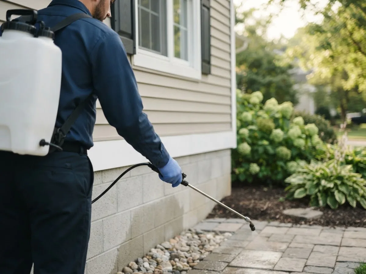 Pest control technician inspecting a home in Whitehall, WI
